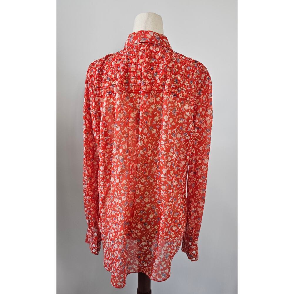 Veronica Beard Women's Size 2 Orange Floral Button-Up Silk Long Sleeve Blouse - Picture 2 of 9